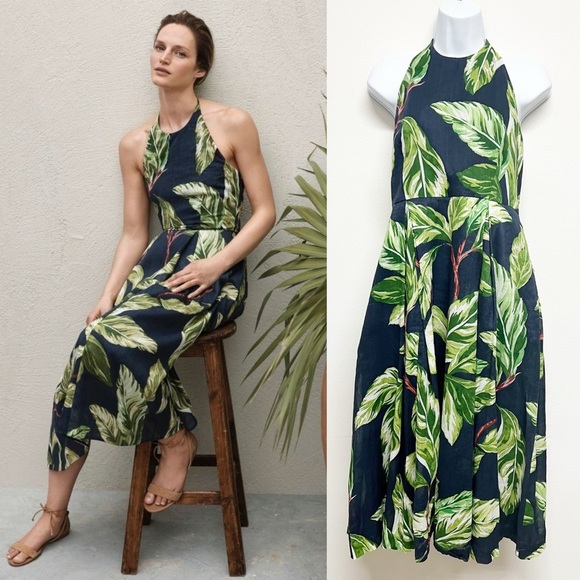 Ann Taylor Dresses & Skirts - Ann Taylor Womens Linen Amalfi Tropical Palm Leaf Print Halter Dress Size 6
